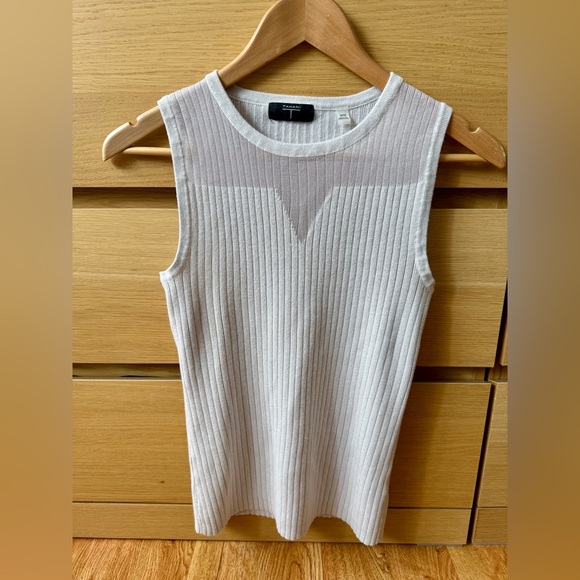 Tahari Grey Ribbed Tank with Sheer Detail - Picture 2 of 4